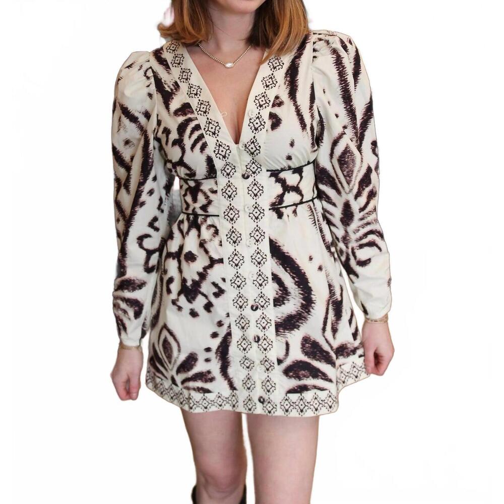 NEW AYLAYA london puff sleeve button down mini dress in porcelain